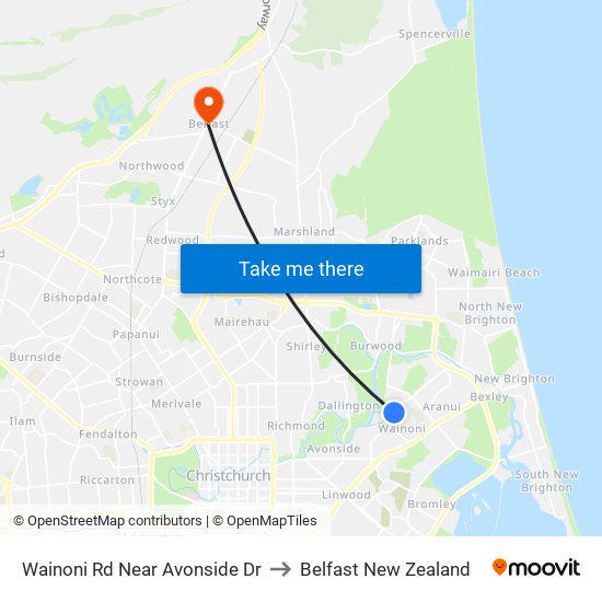 Wainoni Rd Near Avonside Dr to Belfast New Zealand map