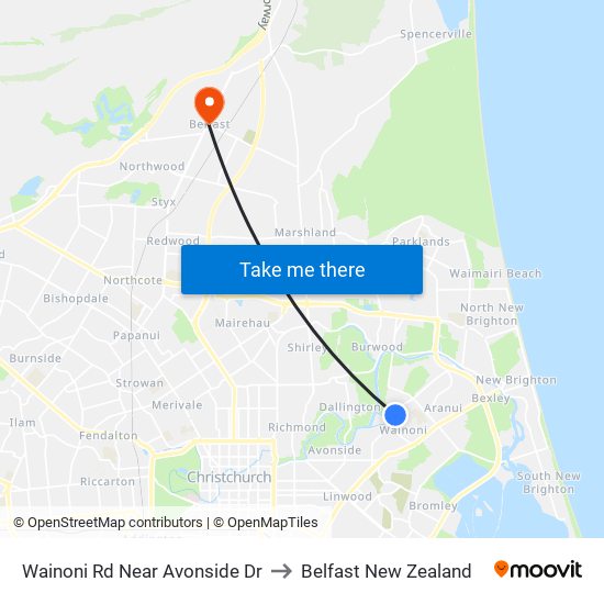 Wainoni Rd Near Avonside Dr to Belfast New Zealand map