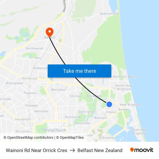 Wainoni Rd Near Orrick Cres to Belfast New Zealand map