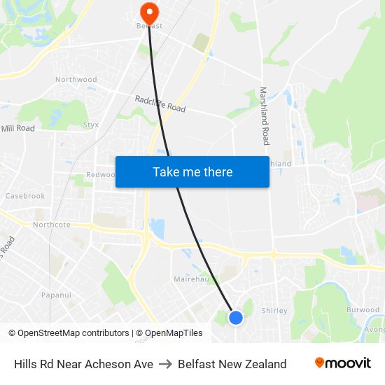 Hills Rd Near Acheson Ave to Belfast New Zealand map