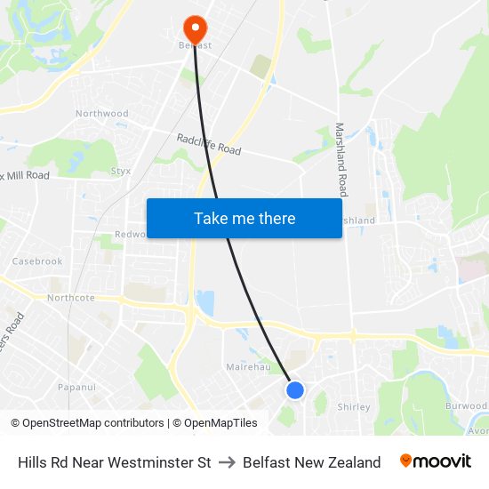 Hills Rd Near Westminster St to Belfast New Zealand map