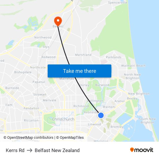 Kerrs Rd to Belfast New Zealand map