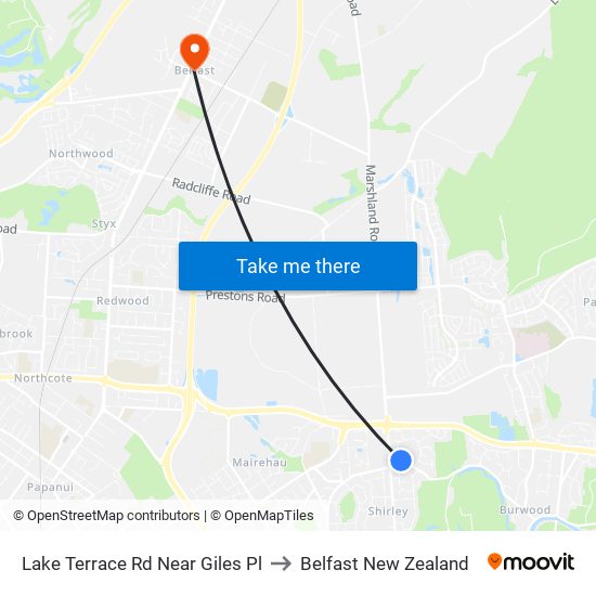 Lake Terrace Rd Near Giles Pl to Belfast New Zealand map