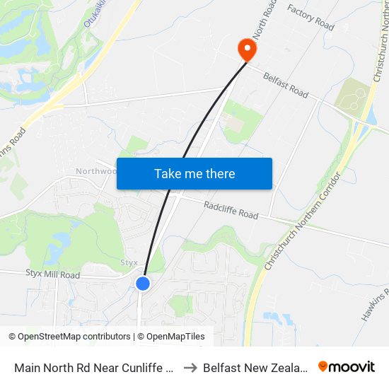 Main North Rd Near Cunliffe Rd to Belfast New Zealand map