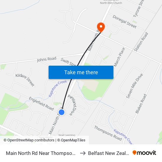 Main North Rd Near Thompsons Rd to Belfast New Zealand map