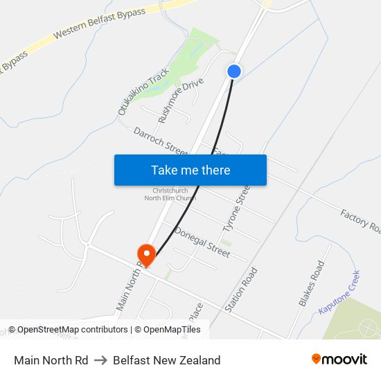 Main North Rd to Belfast New Zealand map