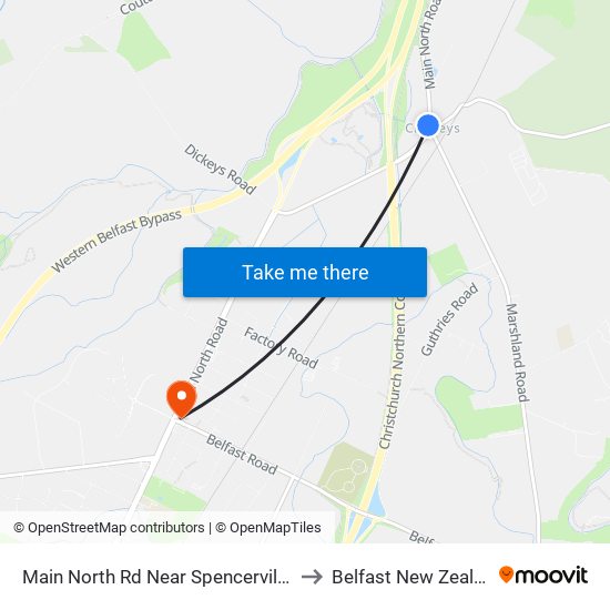 Main North Rd Near Spencerville Rd to Belfast New Zealand map