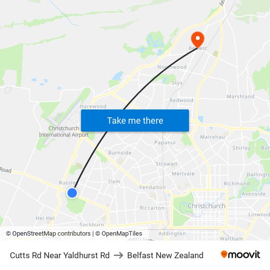 Cutts Rd Near Yaldhurst Rd to Belfast New Zealand map