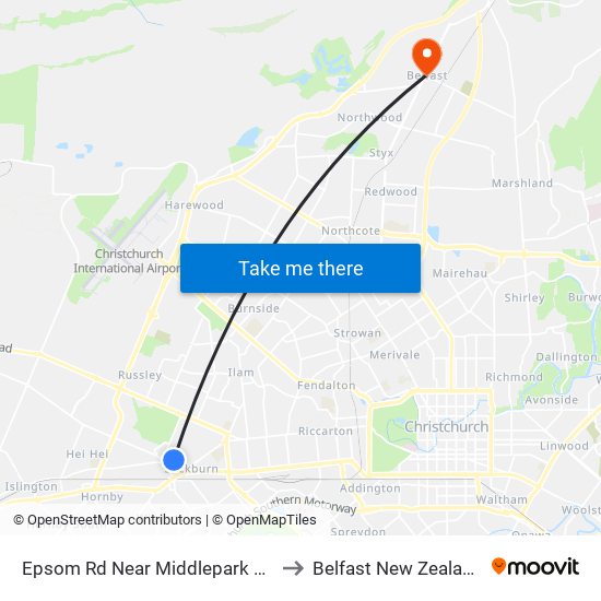 Epsom Rd Near Middlepark Rd to Belfast New Zealand map