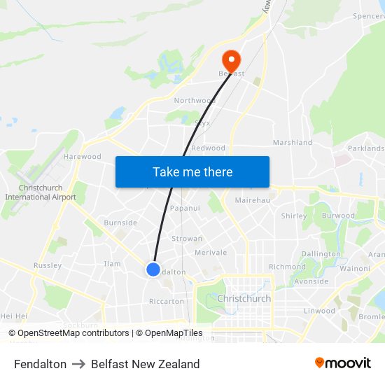 Fendalton to Belfast New Zealand map