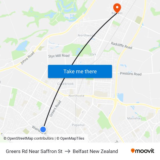 Greers Rd Near Saffron St to Belfast New Zealand map