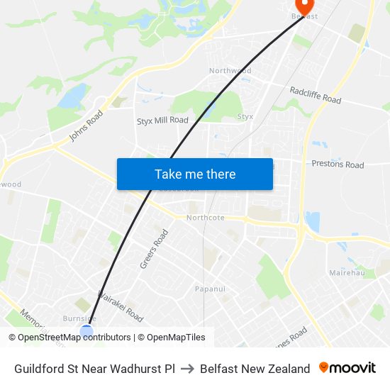 Guildford St Near Wadhurst Pl to Belfast New Zealand map