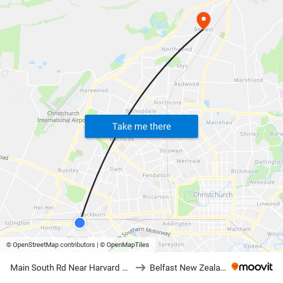 Main South Rd Near Harvard Ave to Belfast New Zealand map