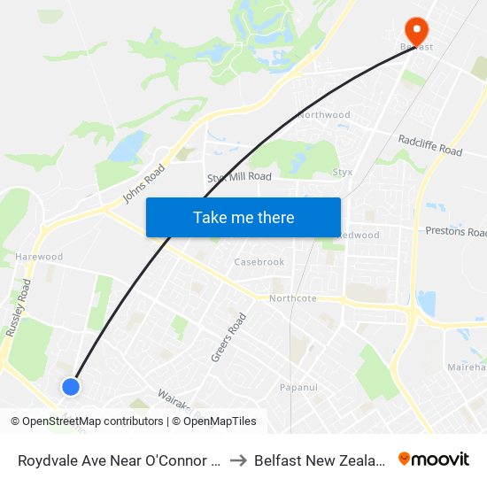 Roydvale Ave Near O'Connor Pl to Belfast New Zealand map