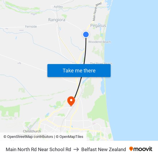 Main North Rd Near School Rd to Belfast New Zealand map