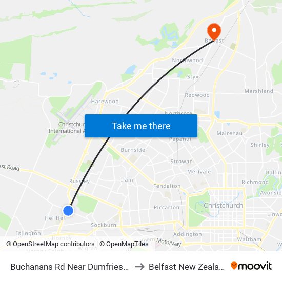 Buchanans Rd Near Dumfries Dr to Belfast New Zealand map