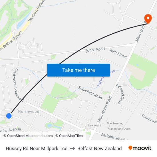 Hussey Rd Near Millpark Tce to Belfast New Zealand map