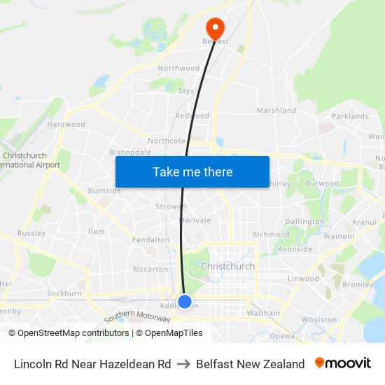 Lincoln Rd Near Hazeldean Rd to Belfast New Zealand map