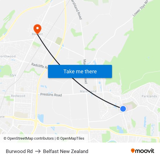 Burwood Rd to Belfast New Zealand map