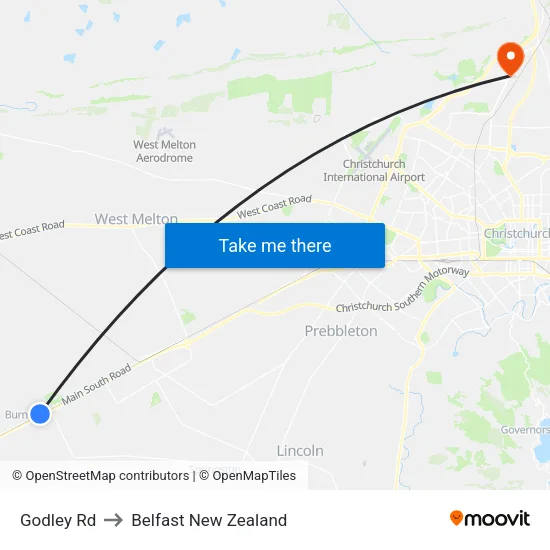 Godley Rd to Belfast New Zealand map