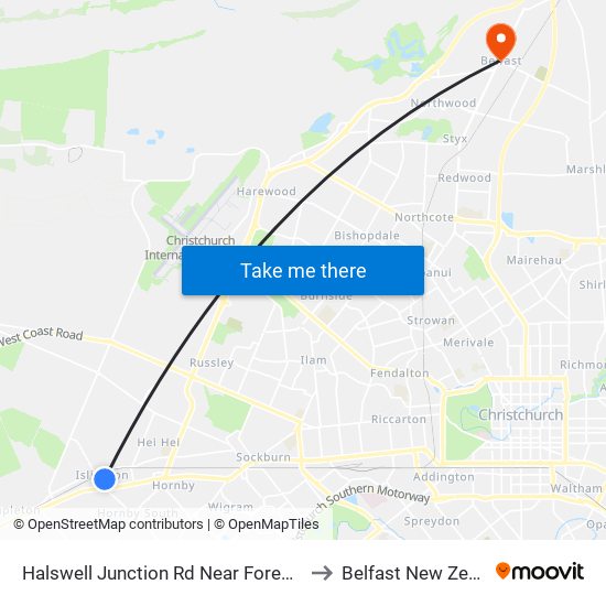 Halswell Junction Rd Near Foremans Rd to Belfast New Zealand map