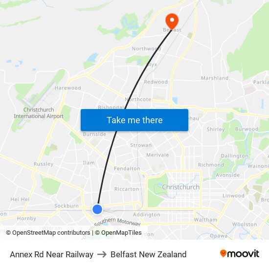 Annex Rd Near Railway to Belfast New Zealand map