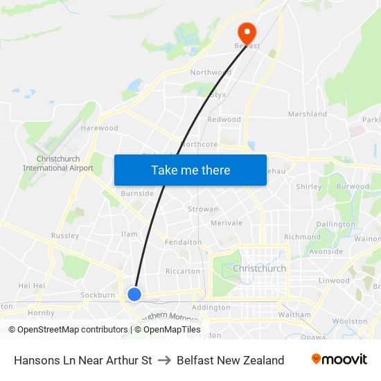 Hansons Ln Near Arthur St to Belfast New Zealand map
