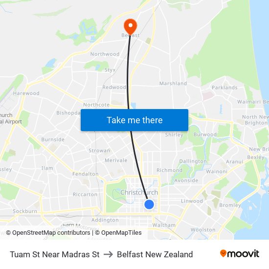 Tuam St Near Madras St to Belfast New Zealand map