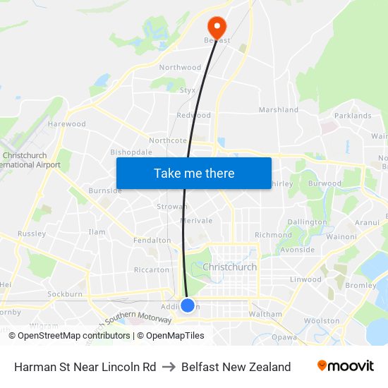 Harman St Near Lincoln Rd to Belfast New Zealand map