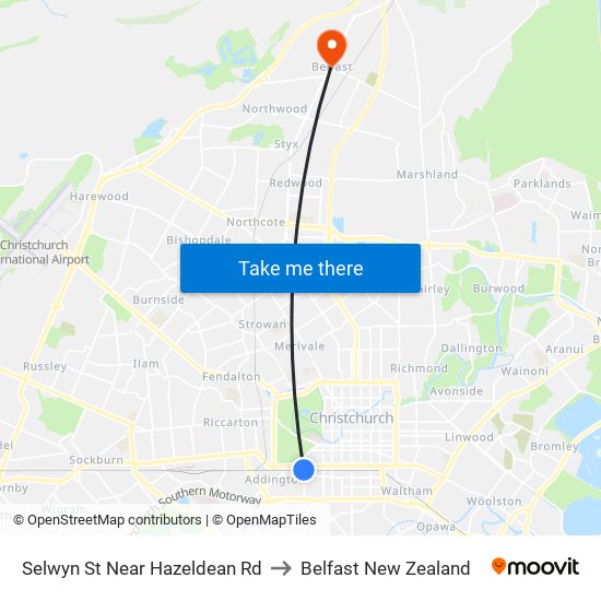 Selwyn St Near Hazeldean Rd to Belfast New Zealand map