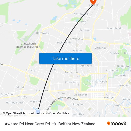 Awatea Rd Near Carrs Rd to Belfast New Zealand map