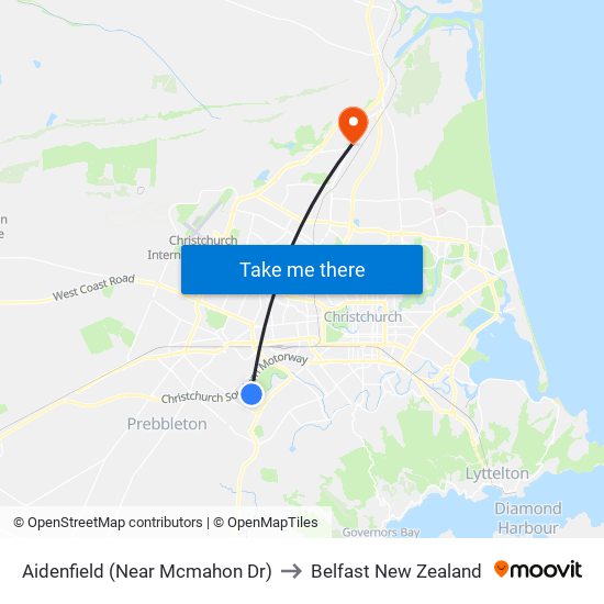 Aidenfield (Near Mcmahon Dr) to Belfast New Zealand map