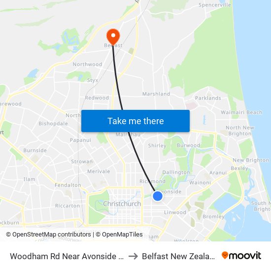 Woodham Rd Near Avonside Dr to Belfast New Zealand map