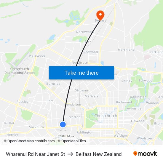 Wharenui Rd Near Janet St to Belfast New Zealand map