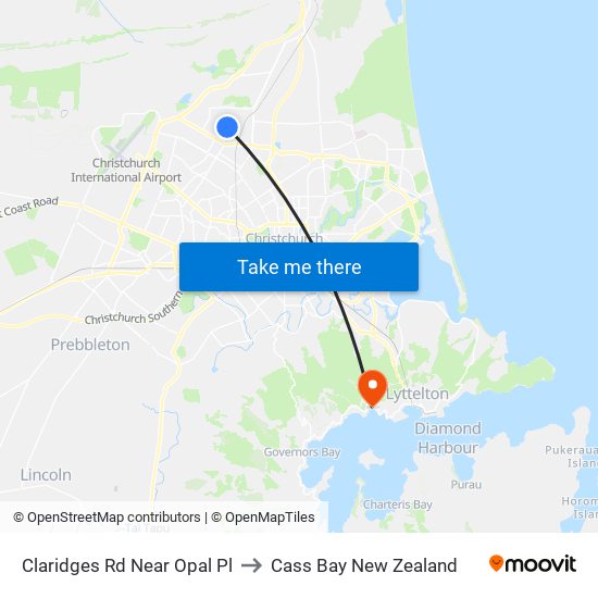 Claridges Rd Near Opal Pl to Cass Bay New Zealand map