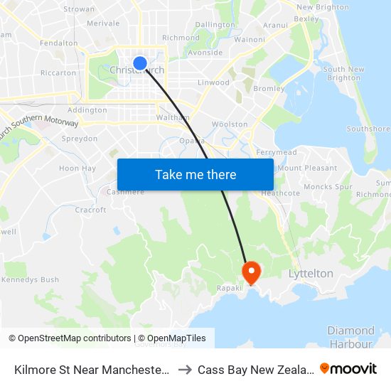 Kilmore St Near Manchester St to Cass Bay New Zealand map