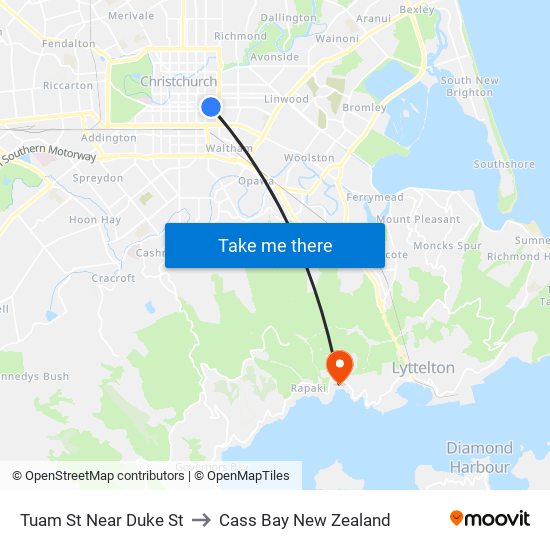 Tuam St Near Duke St to Cass Bay New Zealand map