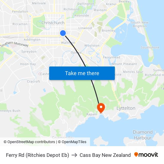 Ferry Rd (Ritchies Depot Eb) to Cass Bay New Zealand map