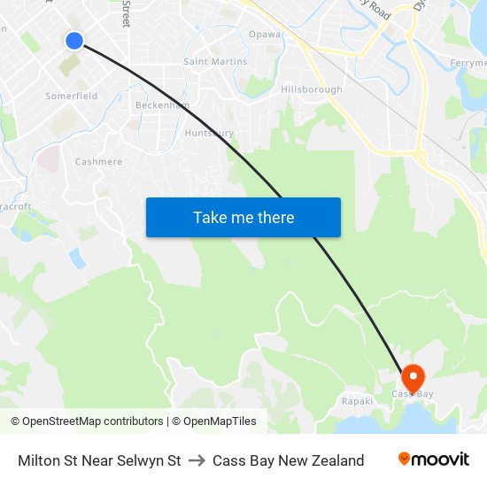 Milton St Near Selwyn St to Cass Bay New Zealand map