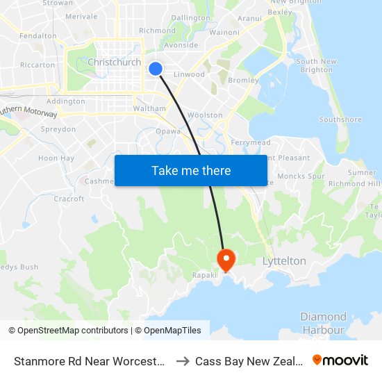 Stanmore Rd Near Worcester St to Cass Bay New Zealand map