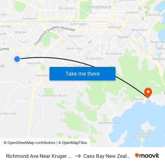 Richmond Ave Near Kruger Ave to Cass Bay New Zealand map