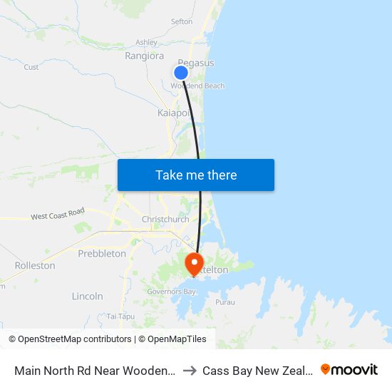 Main North Rd Near Woodend Rd to Cass Bay New Zealand map