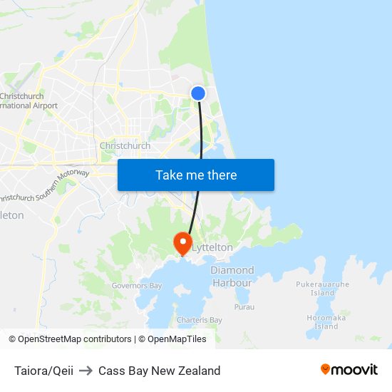 Taiora/Qeii to Cass Bay New Zealand map