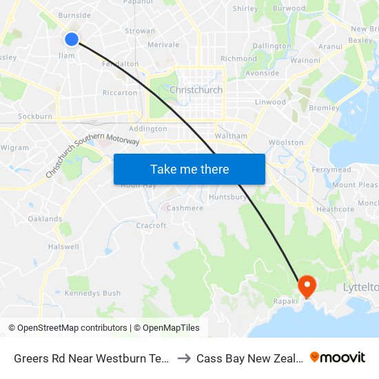 Greers Rd Near Westburn Terrace to Cass Bay New Zealand map