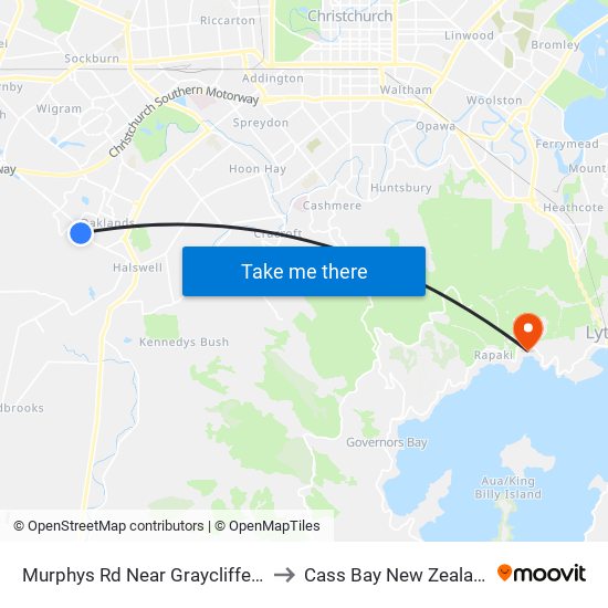 Murphys Rd Near Graycliffe St to Cass Bay New Zealand map