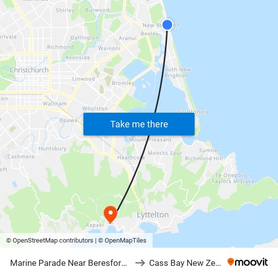 Marine Parade Near Beresford Street to Cass Bay New Zealand map