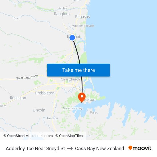 Adderley Tce Near Sneyd St to Cass Bay New Zealand map