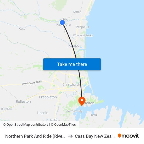 Northern Park And Ride (River Rd) to Cass Bay New Zealand map