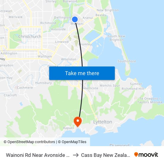 Wainoni Rd Near Avonside Dr to Cass Bay New Zealand map