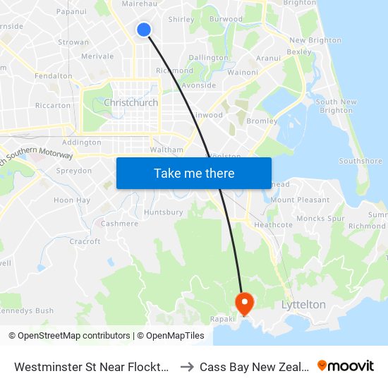 Westminster St Near Flockton St to Cass Bay New Zealand map